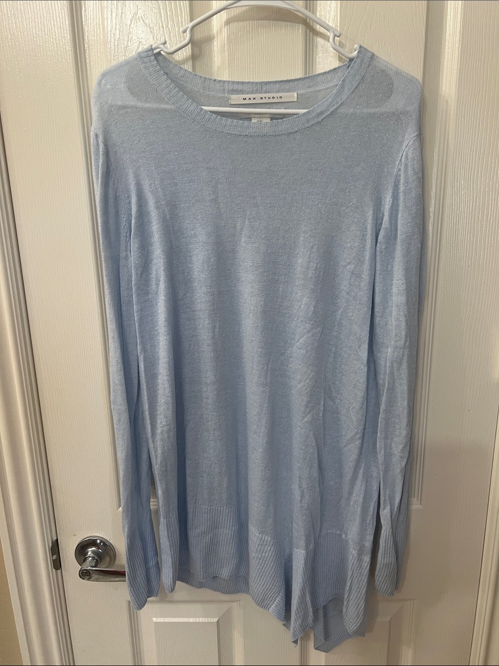 Max Studio Light Blue 100% Linen Long Sleeve Women's Sweater